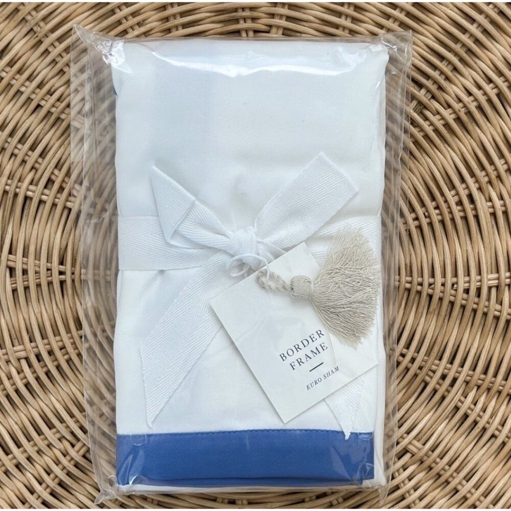 NEW Serena & Lily Border Frame Sateen Euro Pillow Sham-French Blue